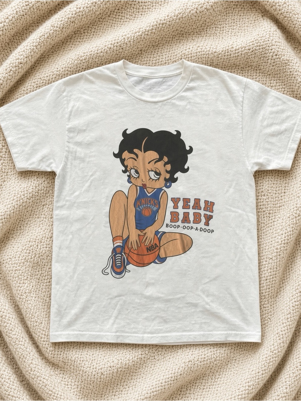 Gildan White Betty Boop Knicks 'Yeah Baby' Graphic Tee